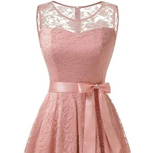 Double layer pink rose lace dress